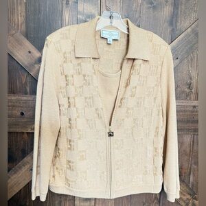Vintage St John Sport by Marie Gray Tan Monogramed Cardigan & Tank Set Size L